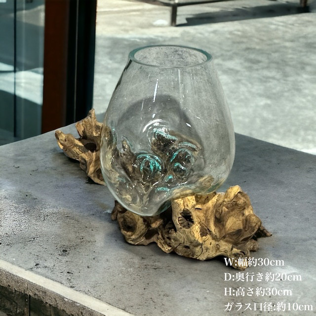 バリ島インテリア雑貨✨ wood glass round L 流木インテリア　流木オブジェ　流木アート　木製インテリア