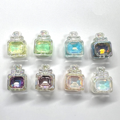 7個】香水瓶型 最高級UVメッキ オーロラアクリルビーズ 縦穴貫通