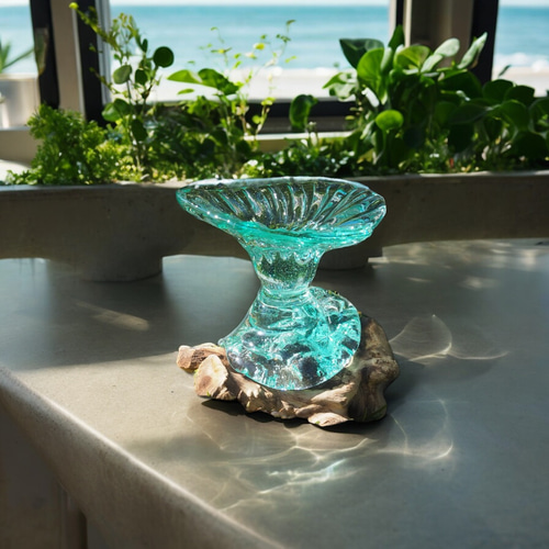 輸入雑貨　バリ島　手吹きガラスアート　オブジェ　天然木仕様　ハンドメイド 輸入雑貨バリ島手吹きガラスアートオブジェ天然木仕様ハンドメイド