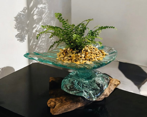 バリ島インテリア雑貨✨ wood glass leaf 流木インテリア 流木オブジェ