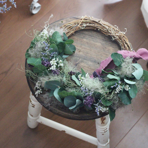 【SALE】ユーカリとスモークツリーのハーフリース* * *ラッピング無料 初夏 SALE】ユーカリとスモークツリーのハーフリース* * *ラッピング無料