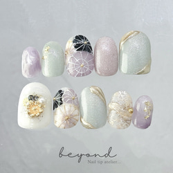 ネイルチップ 成人式 振袖 和柄 着物 ベージュ 花柄 マグネット ネイルチップ 成人式 振袖 和柄 着物 ベージュ 花柄 マグネット