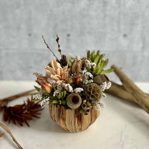 ドライフラワー】カゴアレンジ ナチュラルM no.1 ドライフラワー