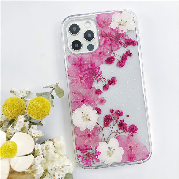 紫陽花押し花スマホケース、全機種対応、iFace風、手帳型、iPhone15  