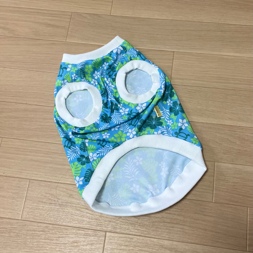 ハンドメイド犬服 接触冷感ニット シンプルタンクトップ アロハ柄