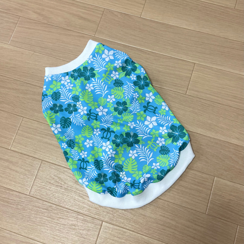 ハンドメイド犬服 接触冷感ニット シンプルタンクトップ アロハ柄