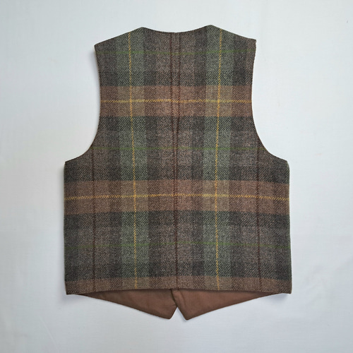 ハリスツイード チェック柄 ベスト ブラウン・オリーブ系 Harris Tweed 