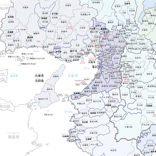 地図 グレイッシュブルー】 近畿地方 地図ポスター 関西 市町村名 読み仮名