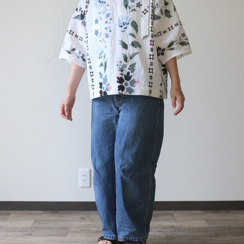 井桁柄の浴衣ブラウス
