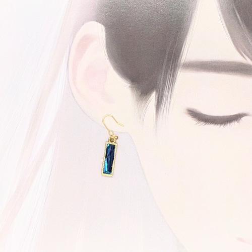 青螺鈿の短冊ピアスイヤリング1443#男性 イヤリング・ノンホールピアス