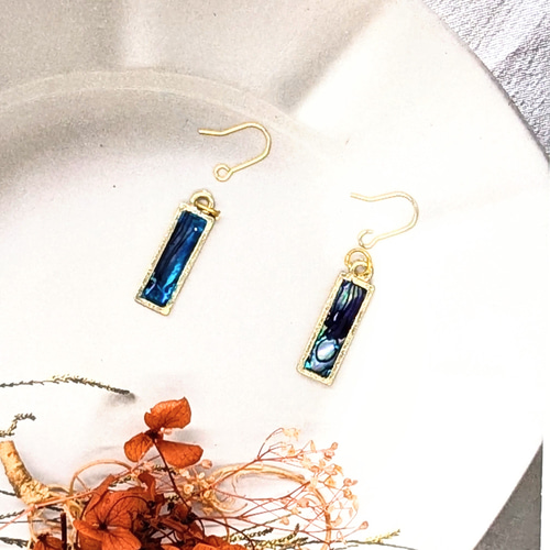 青螺鈿の短冊ピアスイヤリング1443#男性 イヤリング・ノンホールピアス