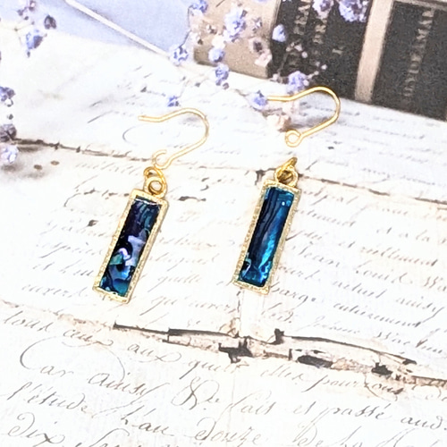 青螺鈿の短冊ピアスイヤリング1443#男性 イヤリング・ノンホールピアス