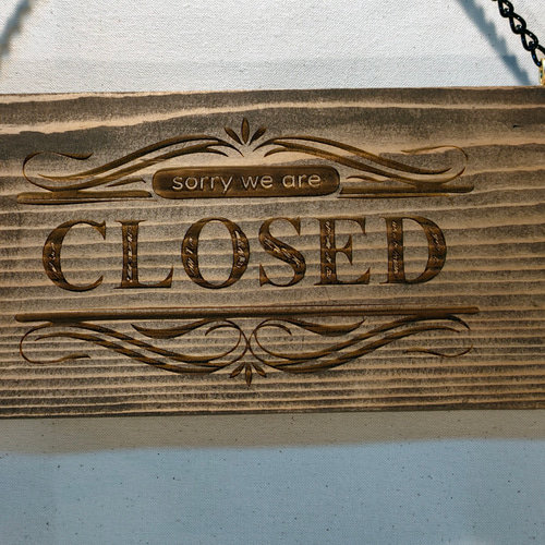 OPEN CLOSE 看板】彫刻 WooD 木製 表札 シンプル ナチュラル チェーン