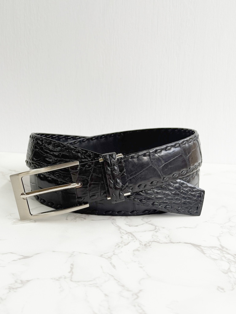 日本製　クロコダイル　マット仕上げ　手縫い　センター取り　３５㎜巾　上質　LLサイズ　ベルト　エキゾチックレザー