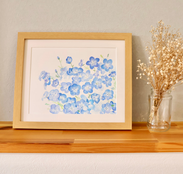 窓辺のブーケ(薔薇)／透明水彩画額付き原画(F6) 絵画