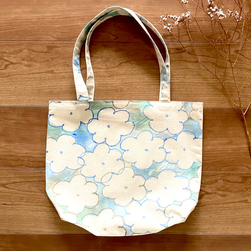 マチあり 水彩 花柄 トートバッグ（cloud / flower） トートバッグ