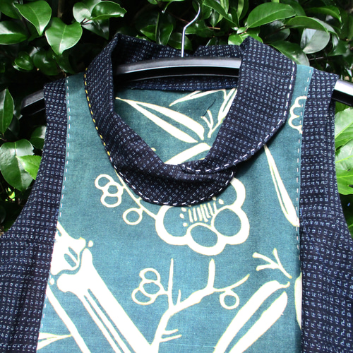 和の布創作服＞ 久留米絣と油単のワンピース 綿 着物リメイク