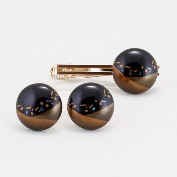 伝統工芸 輪島塗 カウスボタン ネクタイピンセット「黒塗～丘の