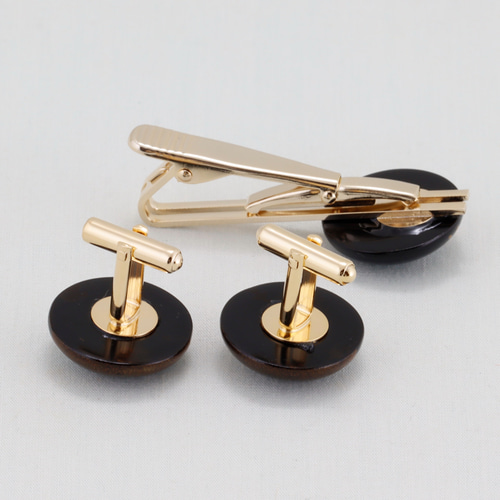 伝統工芸 輪島塗 カウスボタン ネクタイピンセット「黒塗～丘の