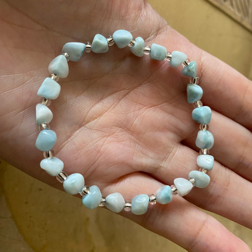 ラリマー♡ ブレスレット 華奢魅せ ラリマーLarimar ペクトライト キューブタンブル