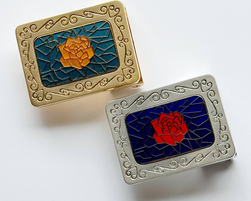 Rose 七宝焼のバックル 丹銅メタル七宝 小物・ファッション雑貨