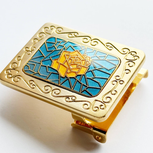 Rose 七宝焼のバックル 丹銅メタル七宝 小物・ファッション雑貨