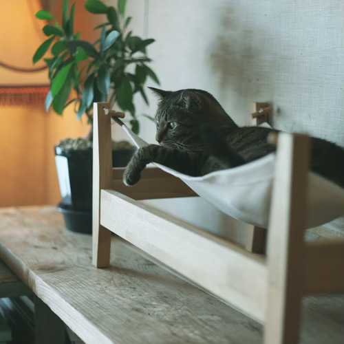 ねこハンモック （木製フレーム+布ハンモック） 通称：にゃんモック