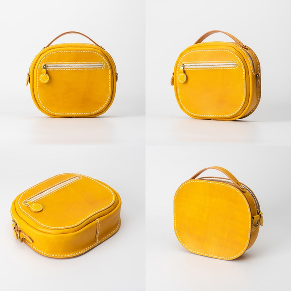 【切線】圓形/圓包，手工真皮單肩包，全手工縫製，兩用包，可手提或肩背 第2張的照片