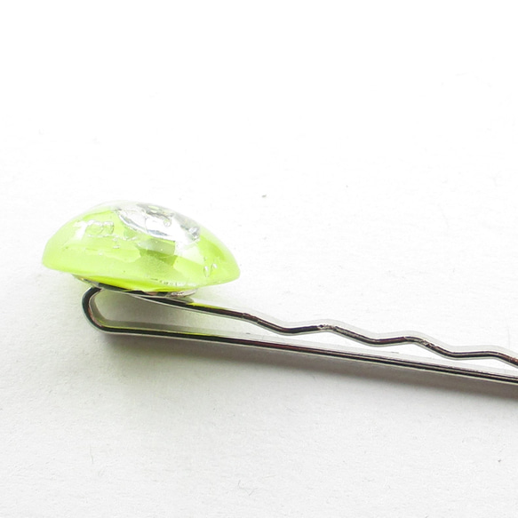 火照るような景色の中で見たものは、ライムなクォーツのハートでした♪<1点ものヘアピン>HP189 4枚目の画像