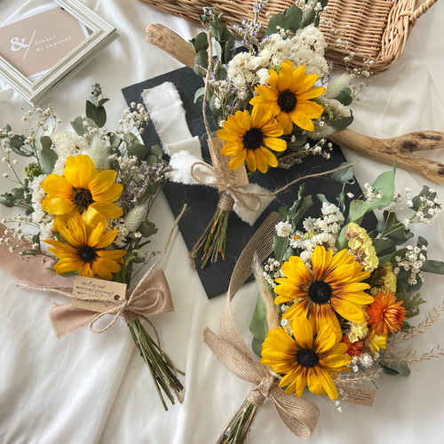 NEW\オレンジブラウンひまわり/ドライフラワー夏スワッグ イエロー