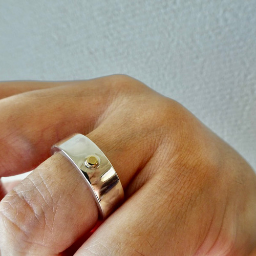 仁尾彫金『k18一粒万倍、幅7mm、平打リング』ハンドメイド302