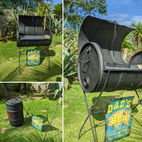 バーベキューコンロ  グリル 燻製 スモーカー  ドラム缶BBQコンロ  焚き火  #キャンプ  #インダストリアル 6枚目の画像