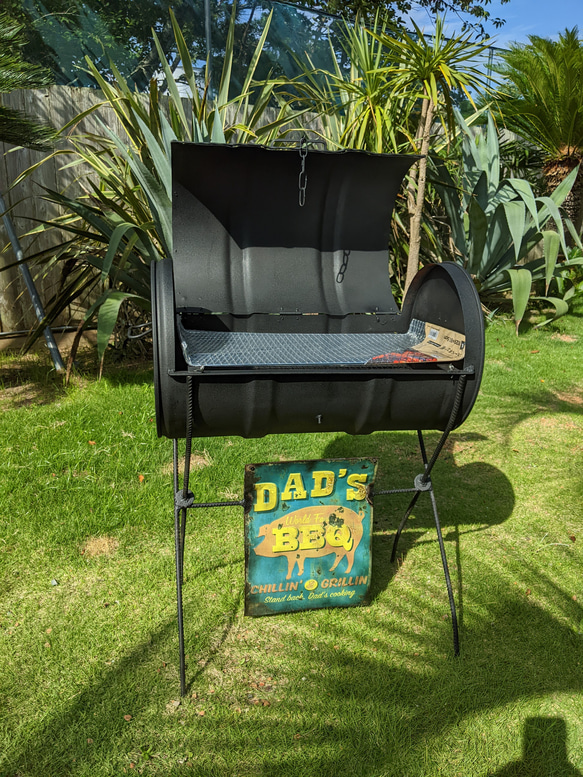 バーベキューコンロ  グリル 燻製 スモーカー  ドラム缶BBQコンロ  焚き火  #キャンプ  #インダストリアル 2枚目の画像