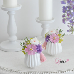 ＜色違い登場＞ジニアと小菊のプリザーブドフラワー仏花、お供え花／お悔み 新盆／ペット用仏花【クリアケース付き】 5枚目の画像