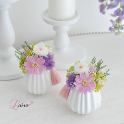 ＜色違い登場＞ジニアと小菊のプリザーブドフラワー仏花、お供え花／お悔み 新盆／ペット用仏花【クリアケース付き】 3枚目の画像