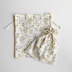 《送料無料》お着替え袋　コップ袋　フリル巾着　コットン 花柄　カモミール　女の子 7枚目の画像
