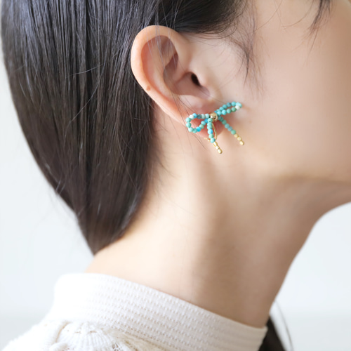 5 colors 天然石のリボンピアス(14kgf)・イヤリング (#1180〜#1189 