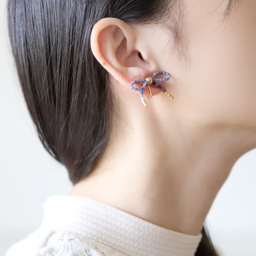 5 colors 天然石のリボンピアス(14kgf)・イヤリング (#1180〜#1189 