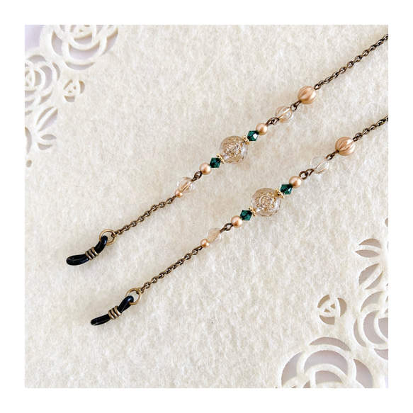 【3色展開】ドイツ製チャーム＆SWAROVSKIのアンティーク調メガネチェーン グラスコード メガネホルダー 8枚目の画像