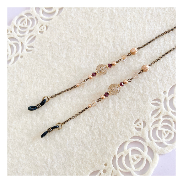 【3色展開】ドイツ製チャーム＆SWAROVSKIのアンティーク調メガネチェーン グラスコード メガネホルダー 11枚目の画像