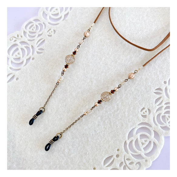 【3色展開】ドイツ製チャーム＆SWAROVSKIのアンティーク調メガネチェーン グラスコード メガネホルダー 14枚目の画像