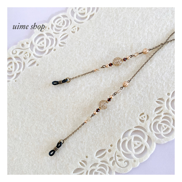 【3色展開】ドイツ製チャーム＆SWAROVSKIのアンティーク調メガネチェーン グラスコード メガネホルダー 2枚目の画像