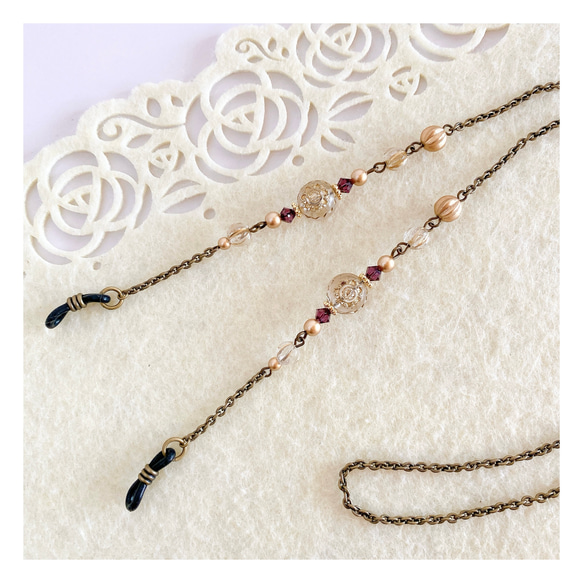 【3色展開】ドイツ製チャーム＆SWAROVSKIのアンティーク調メガネチェーン グラスコード メガネホルダー 12枚目の画像