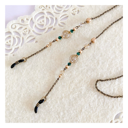 【3色展開】ドイツ製チャーム＆SWAROVSKIのアンティーク調メガネチェーン グラスコード メガネホルダー 6枚目の画像