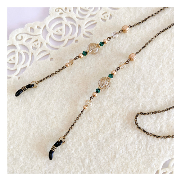 【3色展開】ドイツ製チャーム＆SWAROVSKIのアンティーク調メガネチェーン グラスコード メガネホルダー 6枚目の画像