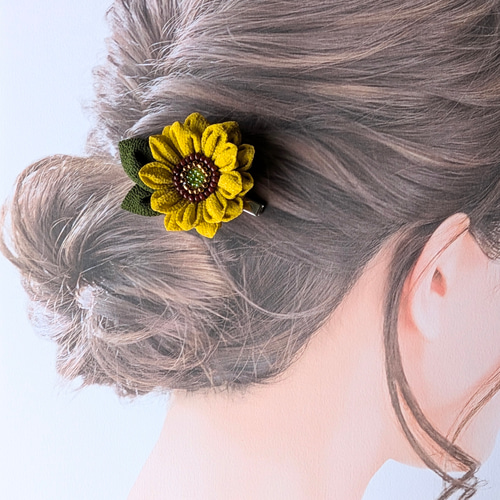 ひまわり【ヘアクリップ】つまみ細工髪飾り 浴衣 着物 和装 結婚式 