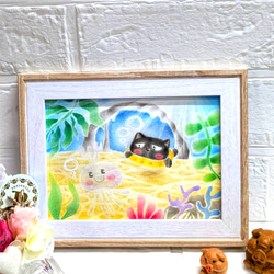 【原画】『森を出る太古の戦士』（猫の絵　猫グッズ　苔　パステル画） 原画】『森を出る太古の戦士』（猫の絵 猫グッズ 苔 パステル画