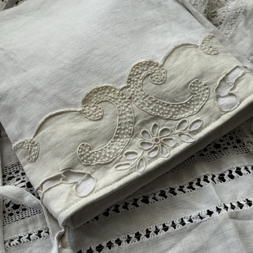 アンティークリネンとレースのショルダーバッグ ショルダーバッグ  