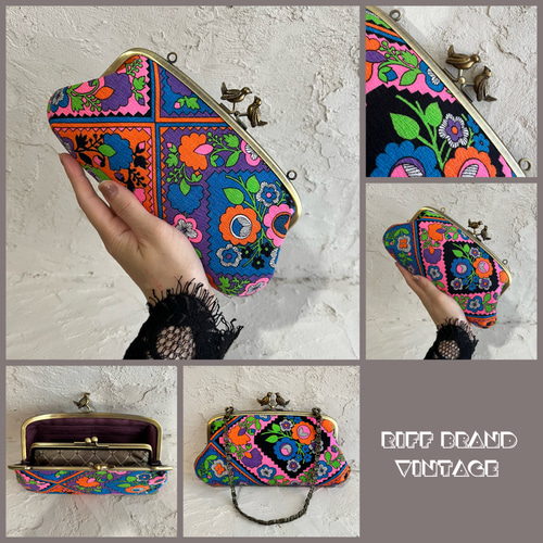SA★ハンドメイド★長財布★がま口ポーチ★パッチワーク★レトロ 幸せの小鳥 レトロな花柄 長財布 親子がま口 長財布 riff art gallery