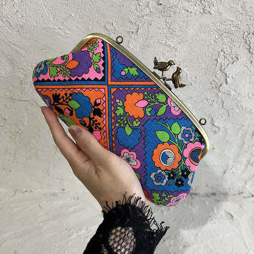 幸せの小鳥 レトロな花柄 長財布 親子がま口 長財布 riff art gallery